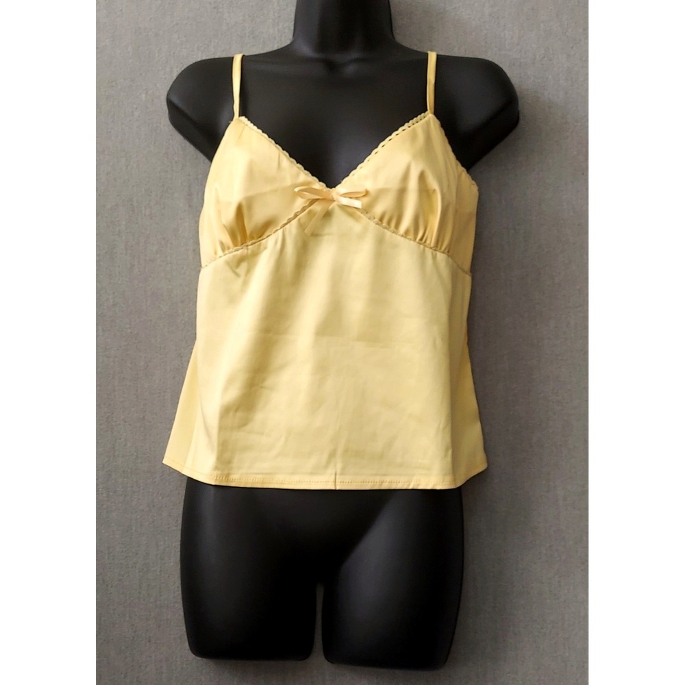 Y2K Yellow Satin Babydoll Cami M Coquette Bow Soft Girl Strappy‎ Top Romantic